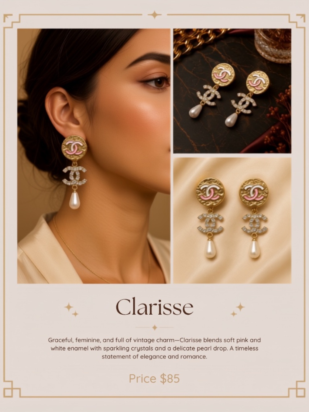 Clarisse Earrings handmade from vintage Chanel buttons